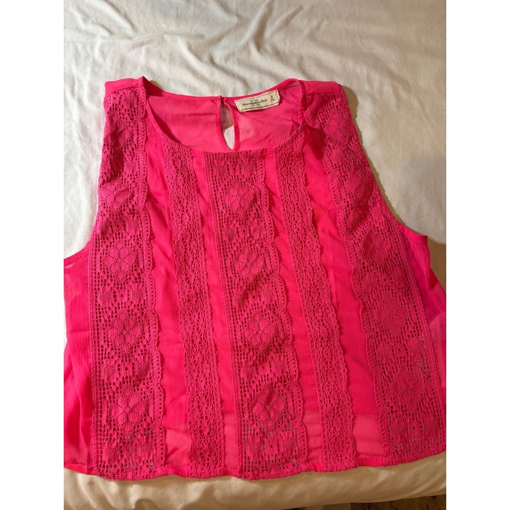Abercrombie & Fitch Womens Hot Pink Lace Panel Sleeveless Blouse Boho Top Medium